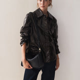 Clementine Bag: Dark Navy Pebbled Leather with Gold