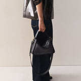 Clementine Bag: Dark Navy Pebbled Leather with Gold