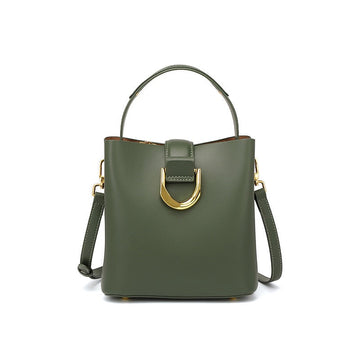 Women’s Genuine Leather Bucket Shoulder Bag – Large Capacity Crossbody for Daily Commute
