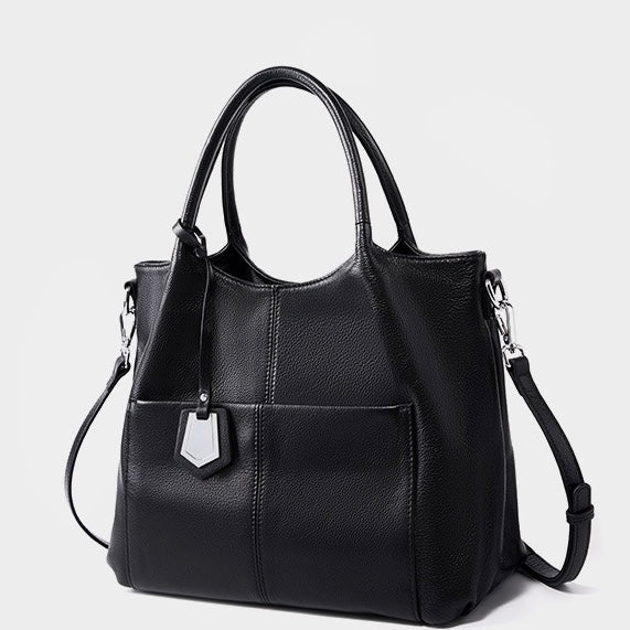 Women’s Genuine Leather Large Capacity Tote Shoulder Bag – Elegant Commuter Style