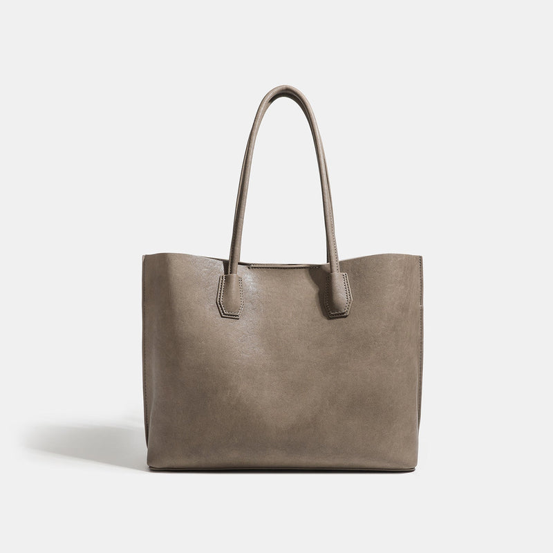 Minimalist Soft Genuine Leather Magnetic Slouchy Tote Shoulder Bag
