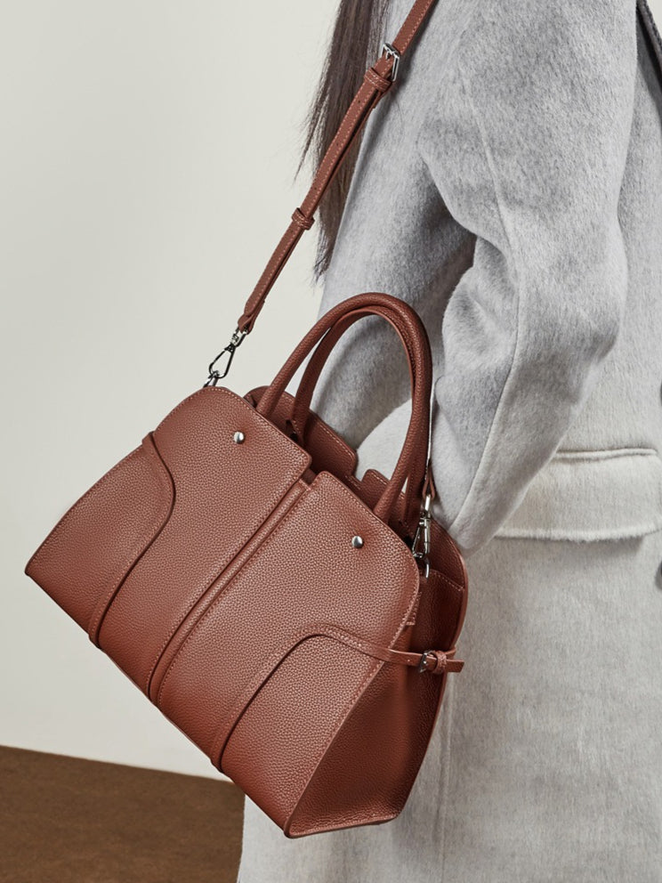 The Executive Structured Genuine Leather Bag - Sophisticated Paneled Work Tote